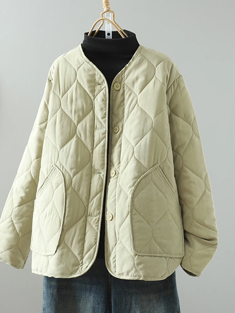 

Lightweight Padded Cotton Jacket Women's Winter Fashion Loose Diamond Grid Interlining Warm Cotton Coat Outerwear