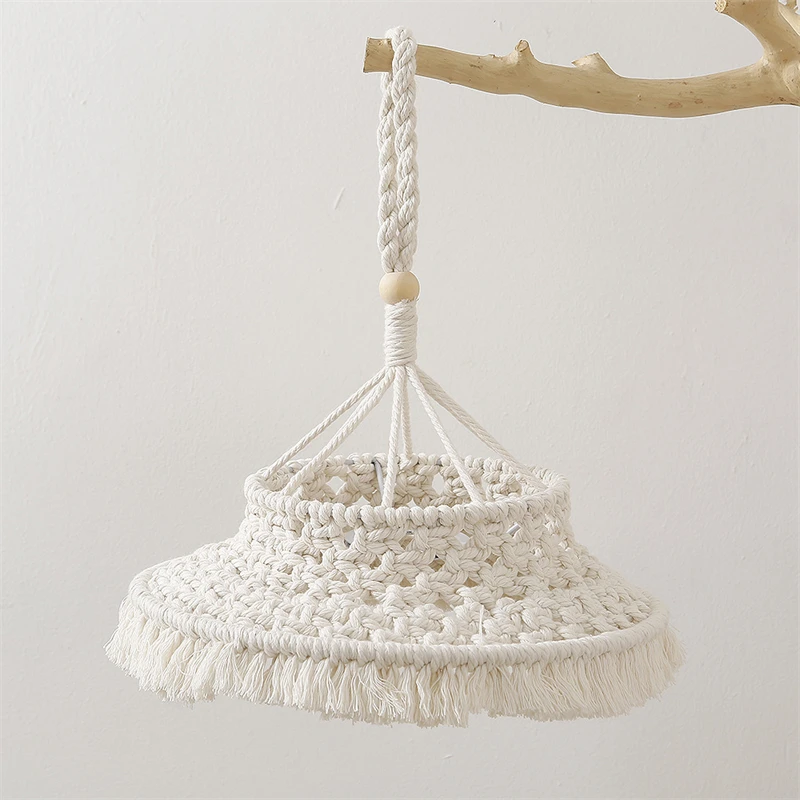 Imagem -05 - Boêmio Pendurado Abajur Macrame Mão-tecido Faça Você Mesmo Led Lustre Capa Sala de Estar Decoração de Casa Mesa de Parede Luz Abajur Montagem