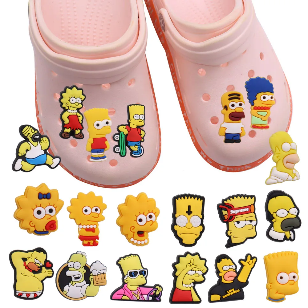 Hot Sales 1-19Pcs Cartoon The Simpsons Marge Bart PVC Adult Garden Shoe Charms Lovely Designer Accessories