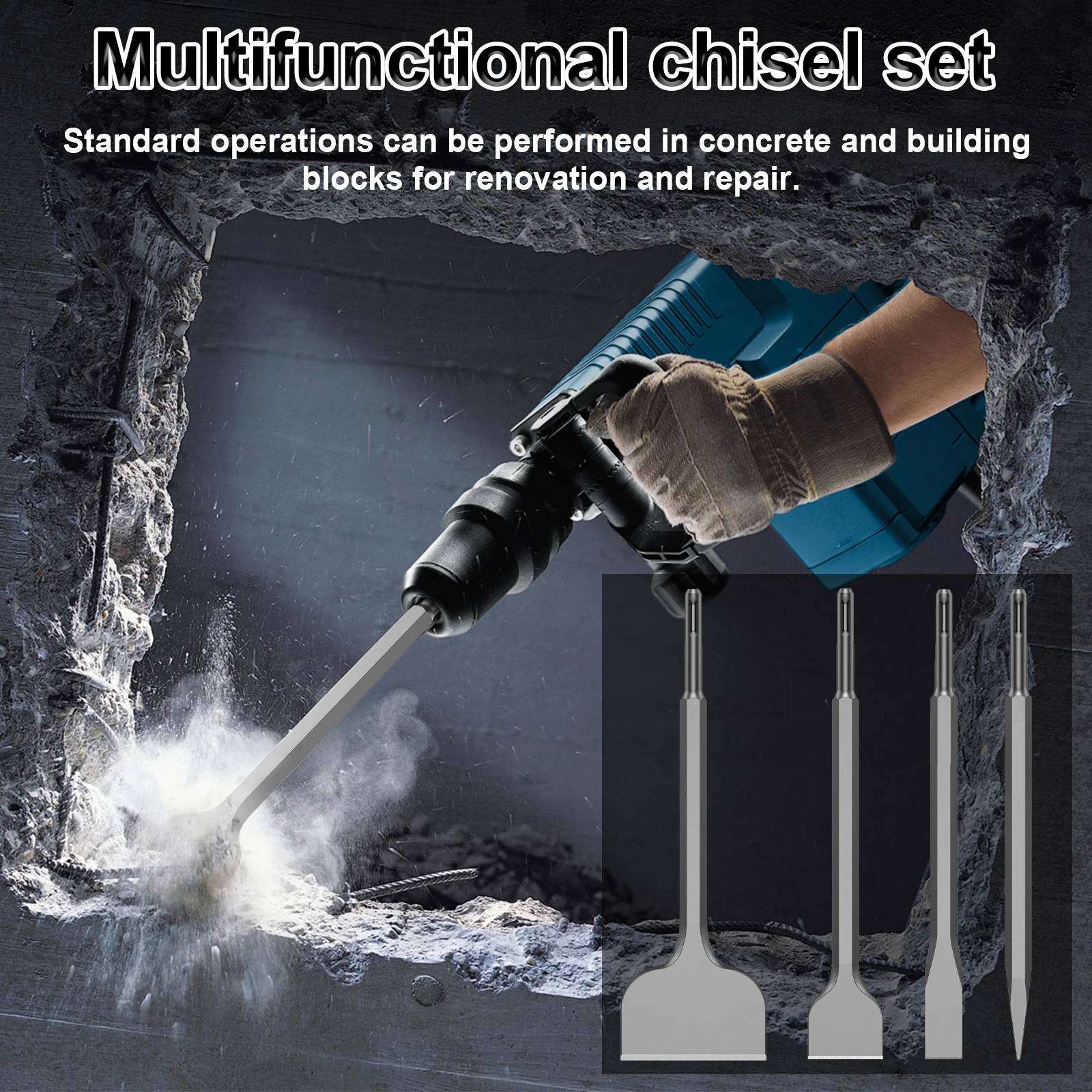 4Pcs SDS PLUS Shank Electric Hammer Chisel Bit HCS Masonry Point Groove Flat Chisel For RemovalTile Cement Concrete Brick Stone