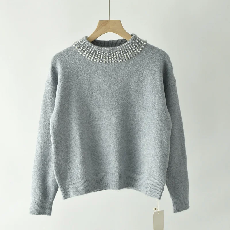 

Wooden Giant 299 Loose Long Sve Knitted Sweater Women's Autumn Winter Soft Cozy Overhead Base irt Sweet Sle round Ne