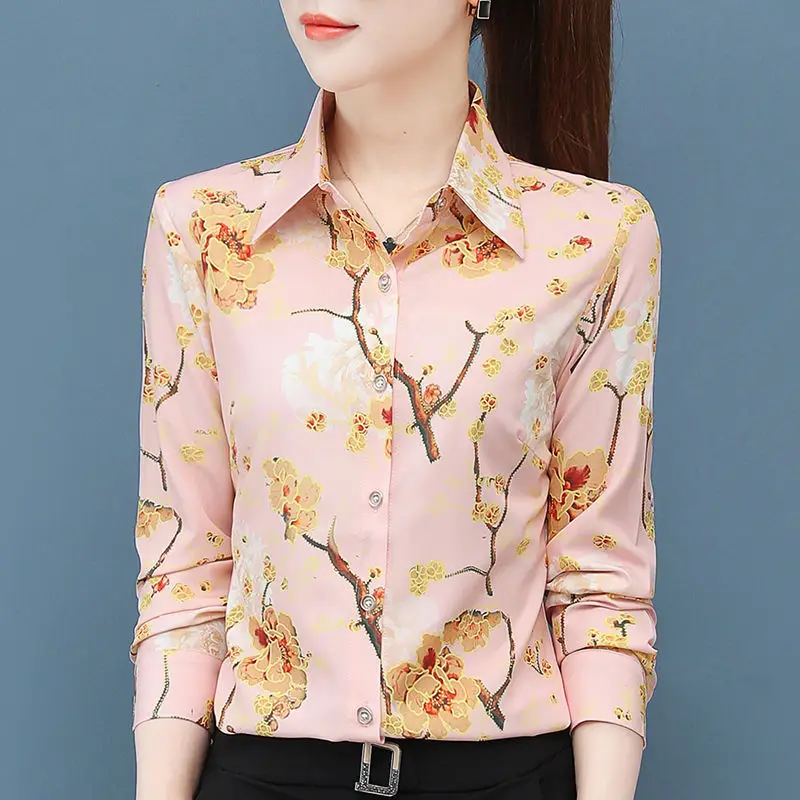 Vintage Printed Button Spliced All-match Floral Shirt Women\'s Clothing 2023 Spring New Oversized Korean Tops Office Lady Blouse