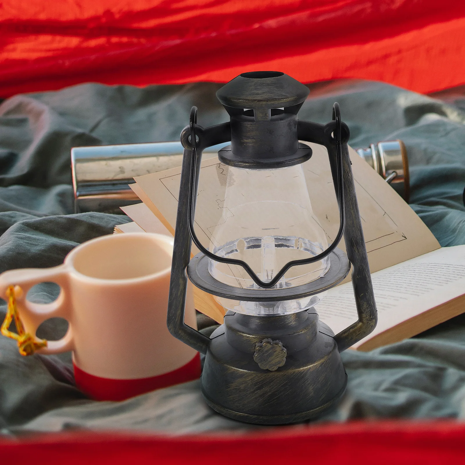 

Retro Tent Lamp LED Lantern 17cm Copper Powered High Brightness Portable Camping LightVintage Small Table Decor
