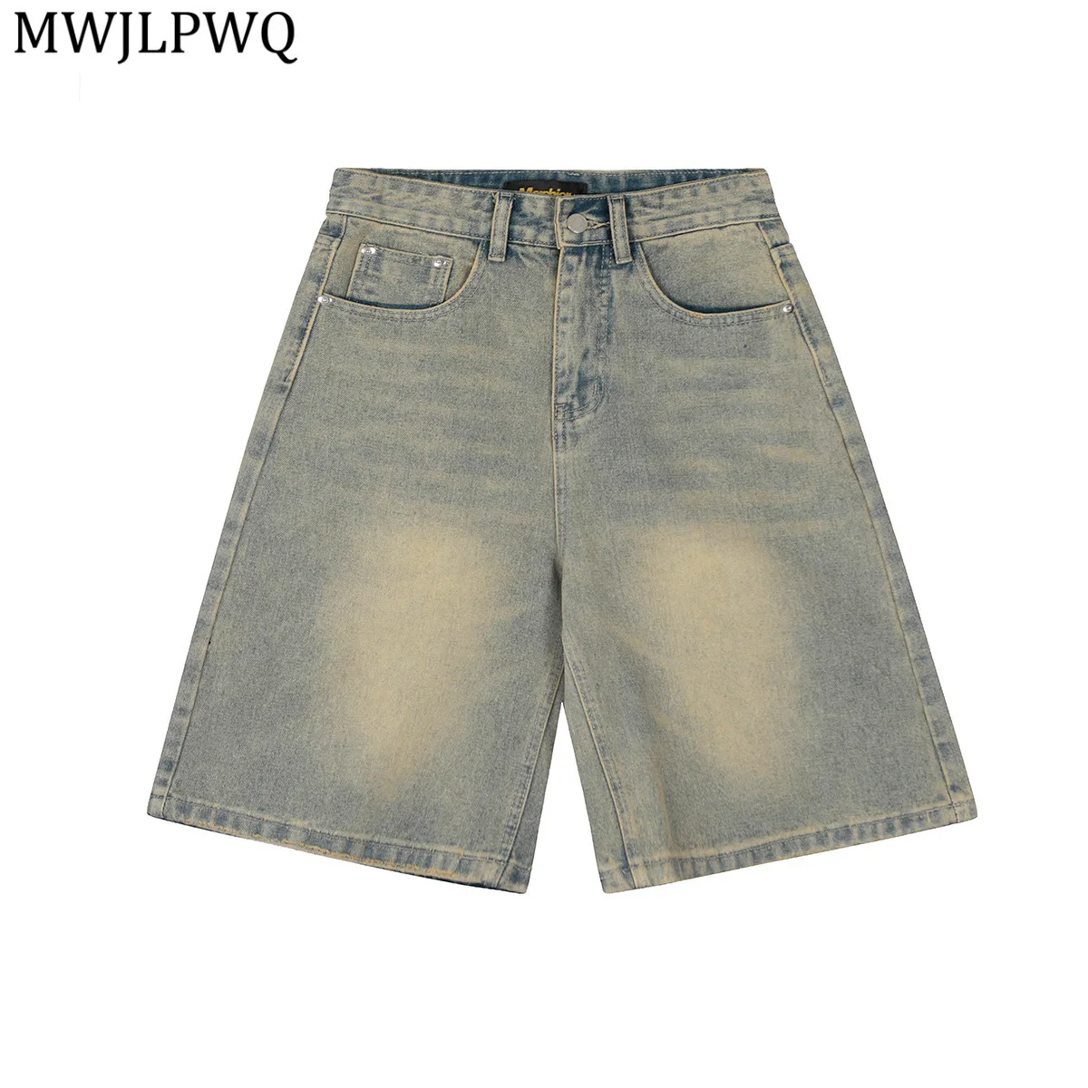 

MWJLPWQ Tide, винтажные джинсовые шорты в американском стиле, прямые брюки унисекс с широкими штанинами и пятью точками, мужские брюки 20988