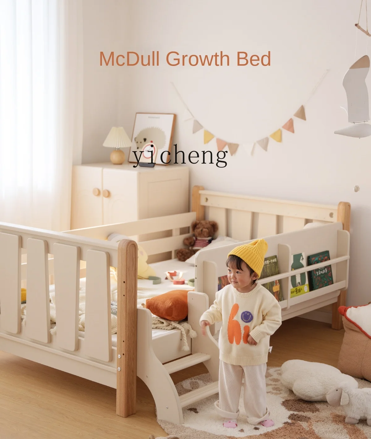 Tqh Massivholz Kinder bett mit Zaun Nähbett vier Seiten verbreiterte Krippe Erwachsenen Creme Stil Einzel bett