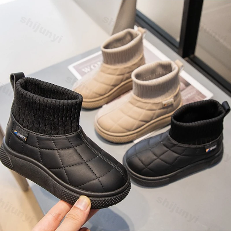 

Детская хлопковая обувь, осенне-зимние новые утепленные зимние ботинки для девочек, плюшевые непромокаемые нескользящие удобные полусапожки для мальчиков