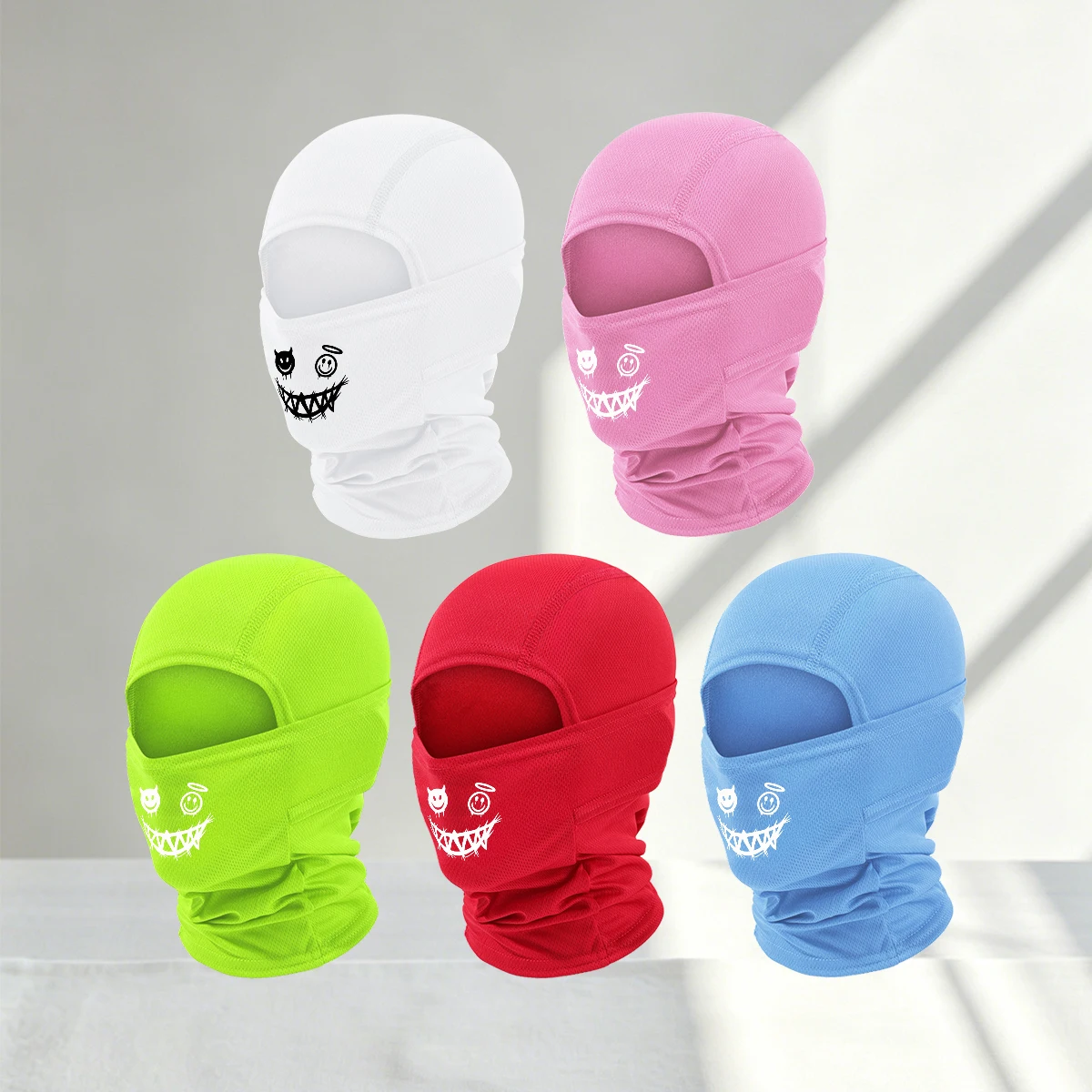 Smiling printed Balaclava face mask, quick drying breathable full face neck mask, suitable for outdoor sports for men and women