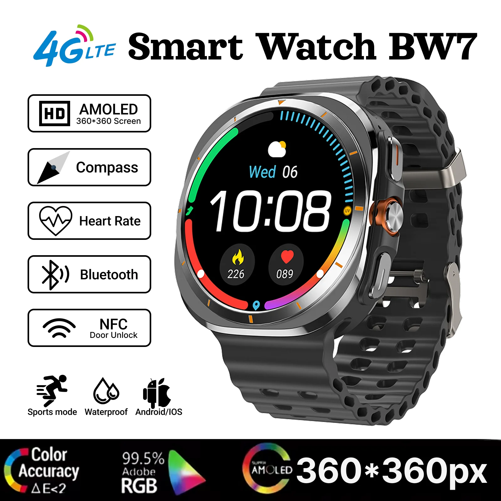 

2025 New BW7 Smartwatch 1.46-inch AMOLED Screen 600mAh Battery Multi-Function Sports Fitness Tracker Health Monitoring