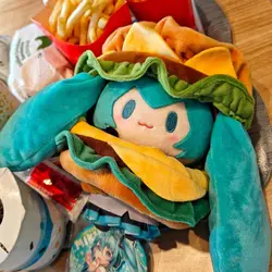 Hatsune Miku Kawaii Q Version Figurka Pluszowa Lalka Śliczna Hamburg Pluszowa Lalka Ubrania Anime Peryferyjne Wypchana Zabawka Ozdoba Zabawki Prezenty