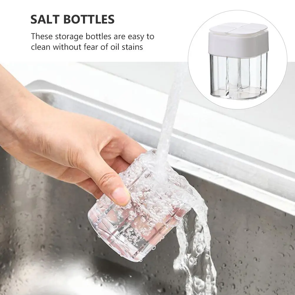 2 botellas de condimentos 4 en 1, frascos transparentes para especias, a prueba de polvo y humedad, contenedores portátiles de almacenamiento para cocina, para sal