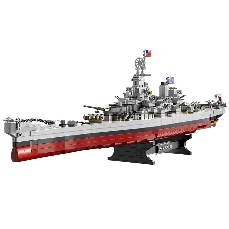 WW2 Warship Building Toys Sets 2228pcs Lowa Class USS Missouri Battleship Building Blocks Military Bricks Gifts For Kids Adults