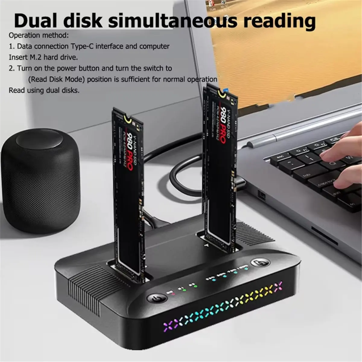 [VALUE PACK]M.2 NVMe/SATA Dual-Bay Hard Drive Docking Station Offline Clone Hard Disk M.2 SSD Duplicator USB3.2 GEN2 SSD Adapter view 6