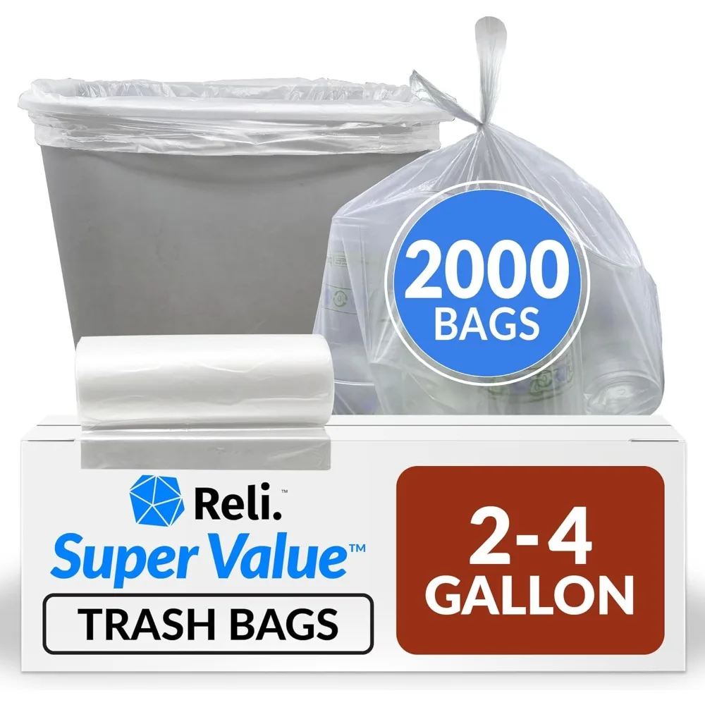 

SuperValue 2-4 Gallon Trash Bags | 2000 Count Bulk | Small | Clear Multi-Use Garbage Bags