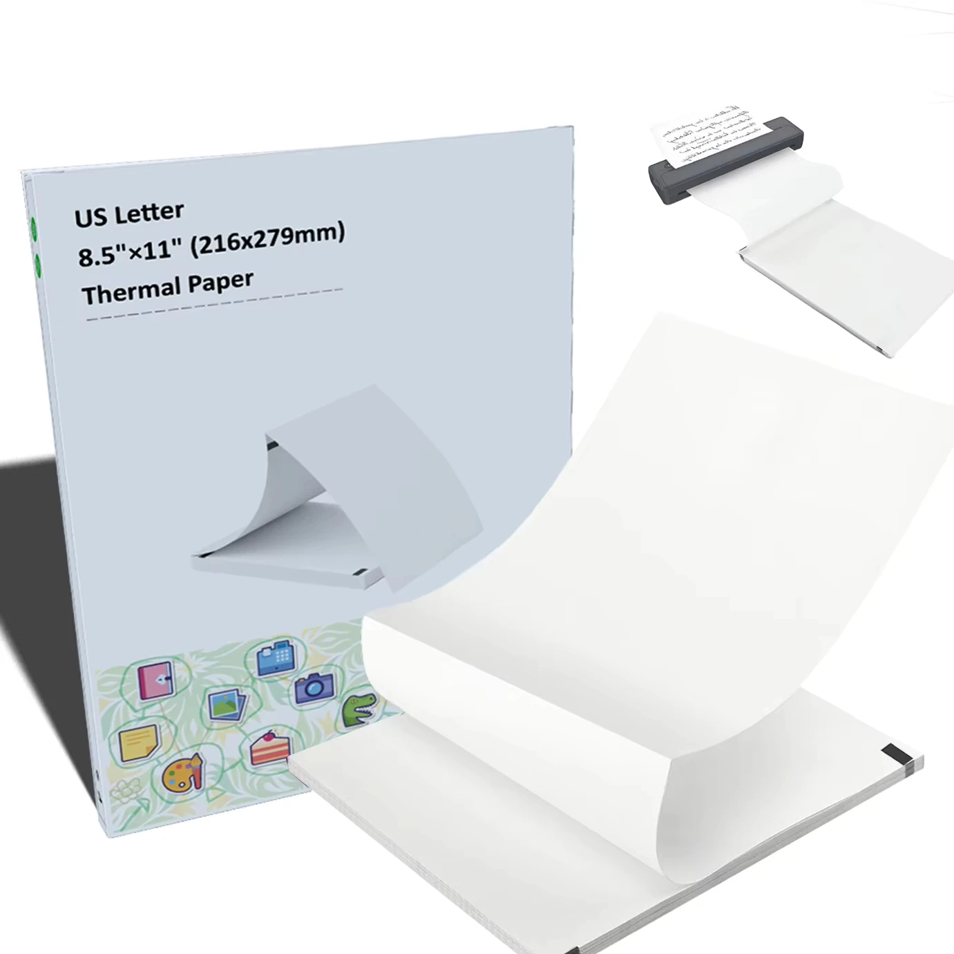 100 hojas de papel térmico con letras estadounidenses, 8,5x11" (216x279mm) para impresoras inalámbricas A40/X8/M08F/S8/MT810