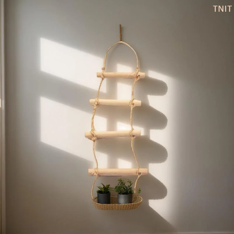 [J] 1Pcs Dollhouse Mini Wooden Hemp Rope Hanging Ladder Pet Gardening Miniature Scene Model Toys Doll House Accessories