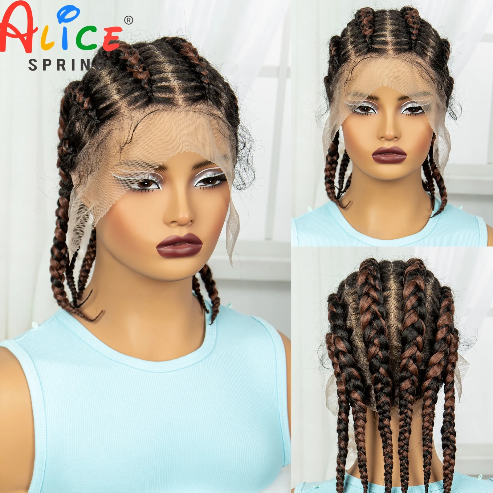 14inch  Synthetic Full Lace Handmade Cornrow Braided Wigs Transparent Lace Frontal Short Bob Wig with Baby Hair for Black Women