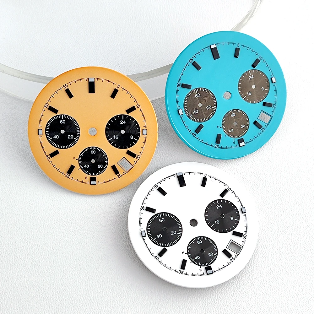 32.5mm VK63 Watch Dial No logo Timing Dial Compatible With VK63 Quartz Movement Watch Repair Parts Three Eye Calendar Window