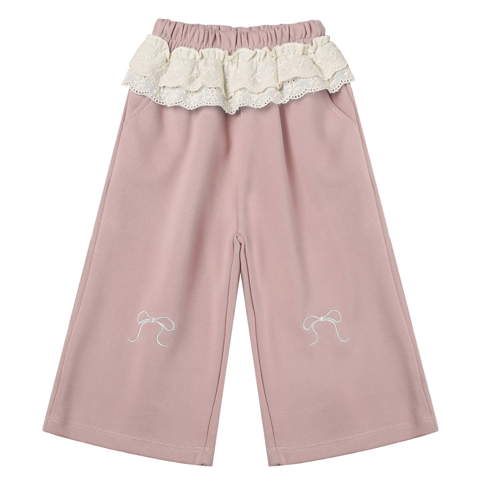 Kids Girls Sweet Cute Lace Casual Knee Length Pants Elastic Waistband Trousers Loungewear Daily School Party Holiday Costume
