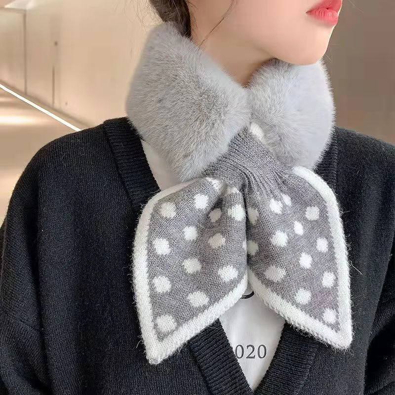 Autumn and Winter Scarf Hot Sales Warm Network Red Polka Dot Practical Fluffy Cross Small Dovetail Bib Hanging Neck Women