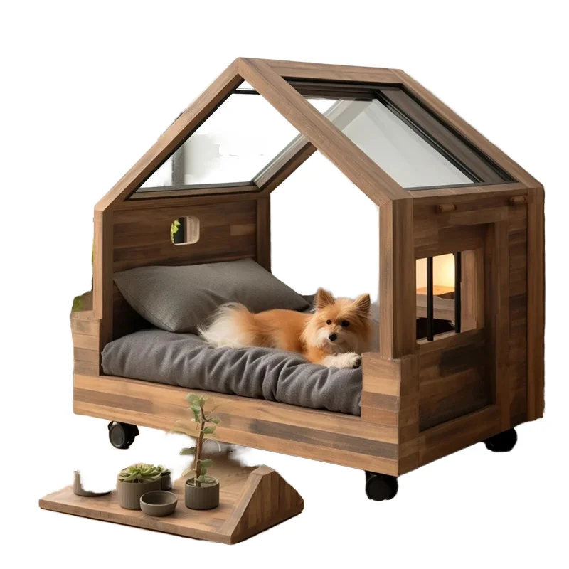 

Luxury Modern Wood Pet House Button Closure Indoor Winter Kennel OEM Cat Nest Cabin Dog Villa Enclosed Pet Houses Furniture