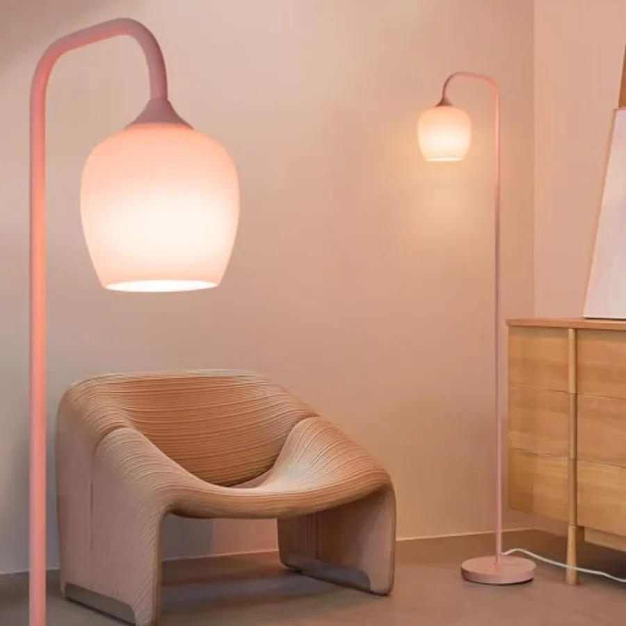 

Pink Floor Lamp-Modern Standing Lamp for Living Room Bedroom, Glass Lamp Shade, LED Bulb Included, Cute Simple Design, for Girl