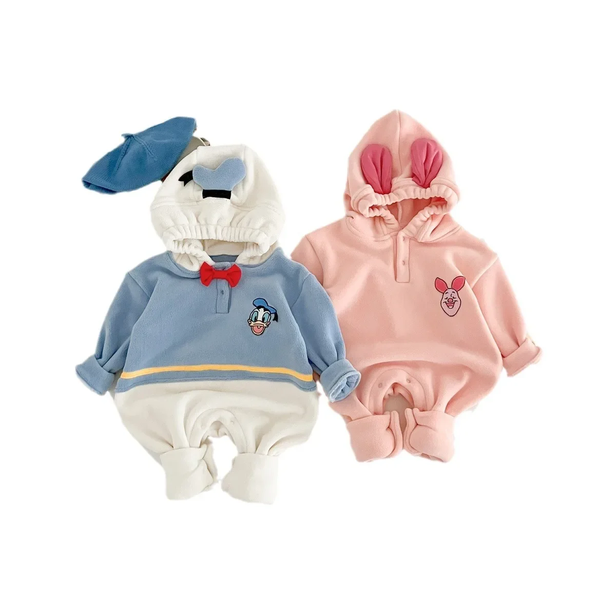 2024 Disney Donald Duck Autumn and Winter with Cashmere Warm Baby Clothing Double Sided Ollie Velvet Hooded Cartoon  Babies Out