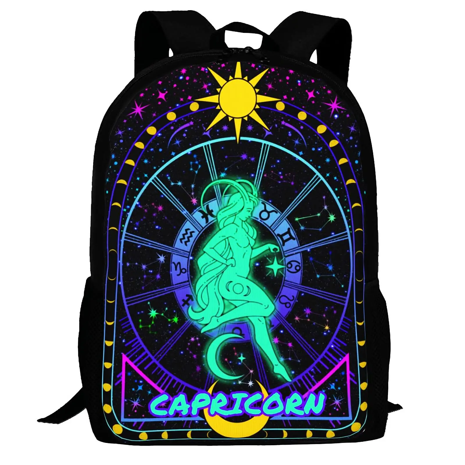 Twelve Constellations Backpack Divination Theme Sun and Moon Star Print Student Schoolbag Large Capacity Sport Travel Daypack