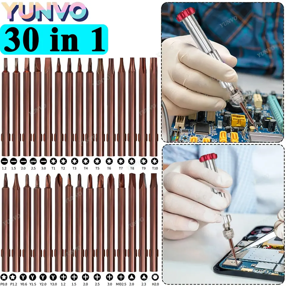 30 en 1 Set de Destornilladores de Precisión Magnéticos con Puntas de Acero S2 Kit de Reparación para Teléfonos Relojes Gafas para iPhone Android 2