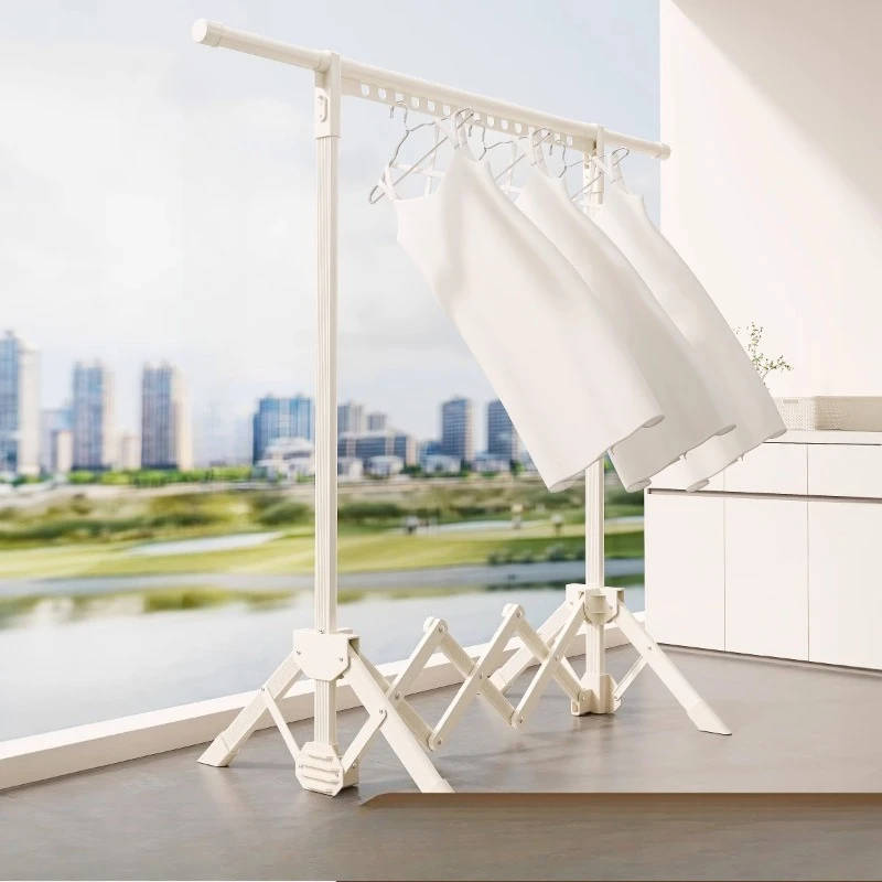 

Folding drying rack Floor-to-ceiling balcony Household small apartment Bedroom clothing rod Indoor telescopic
