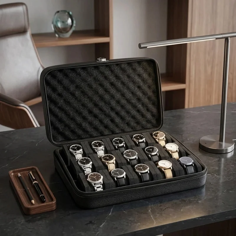 15 Slot Watch Box Multi Layer Jewelry Storage Case with Display Lid Portable Organizer for Watches Accessories