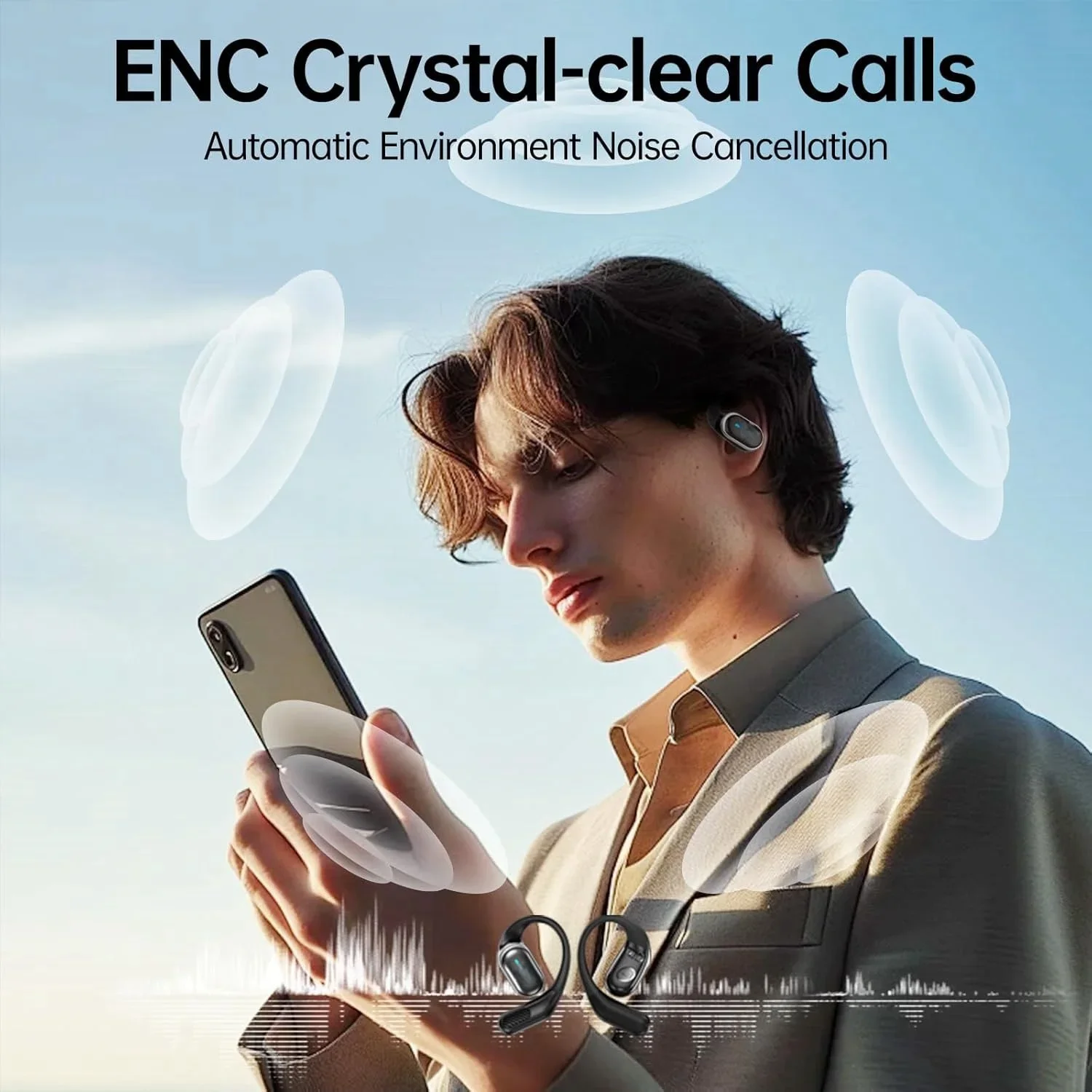 Беспроводные Bluetooth-наушники с микрофоном, гарнитура с ушным крючком и воздушной проводимостью, наушники-вкладыши с шумоподавлением для Xiaomi, iPhone