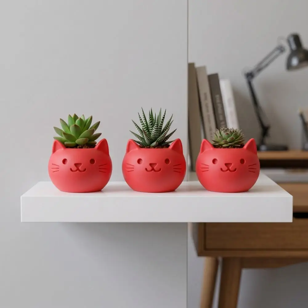 Cute 3d Printed Cat Shaped Flower Pot Ornaments Home Decor Succulent Pot Mini Storage Box Plant Container Table