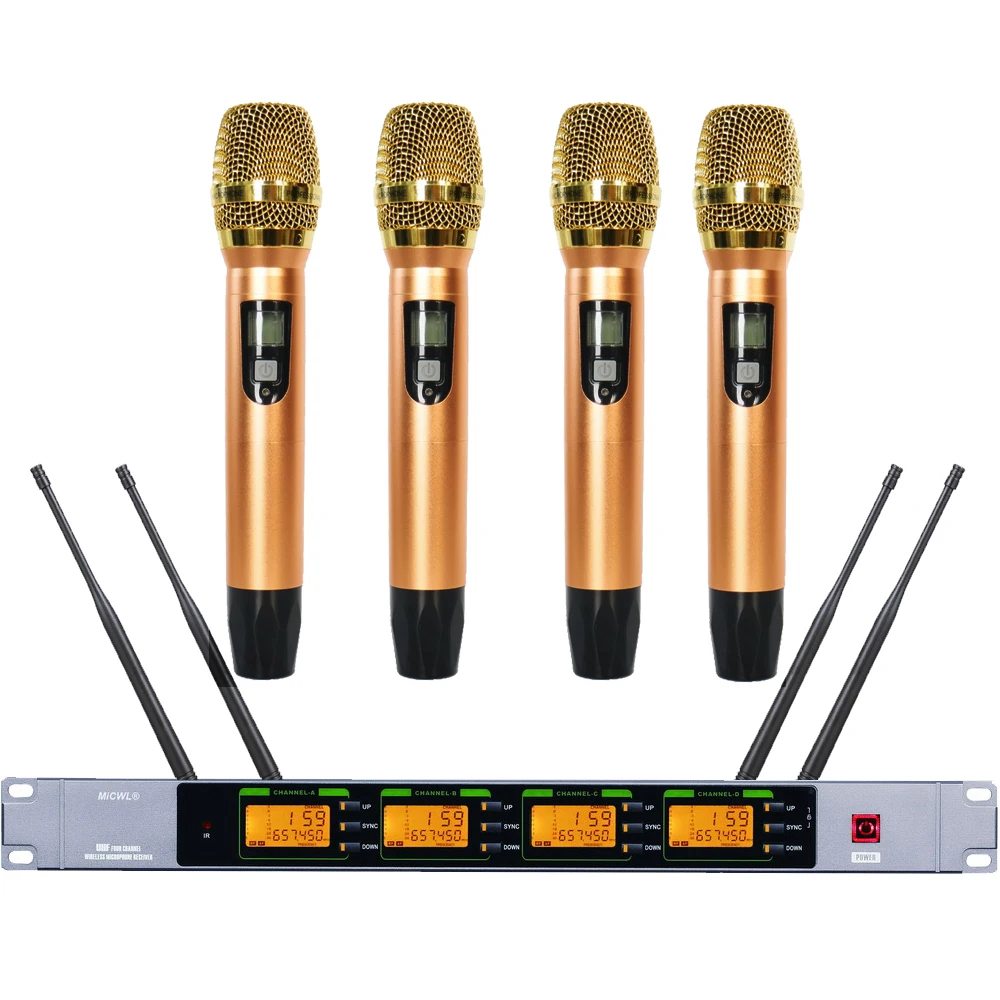 

MiCWL G787 UHF 240 Channel Radio Wireless KTV DJ Karaoke Stage 4 Handheld 4 Headset 4 Lapel Microphone System