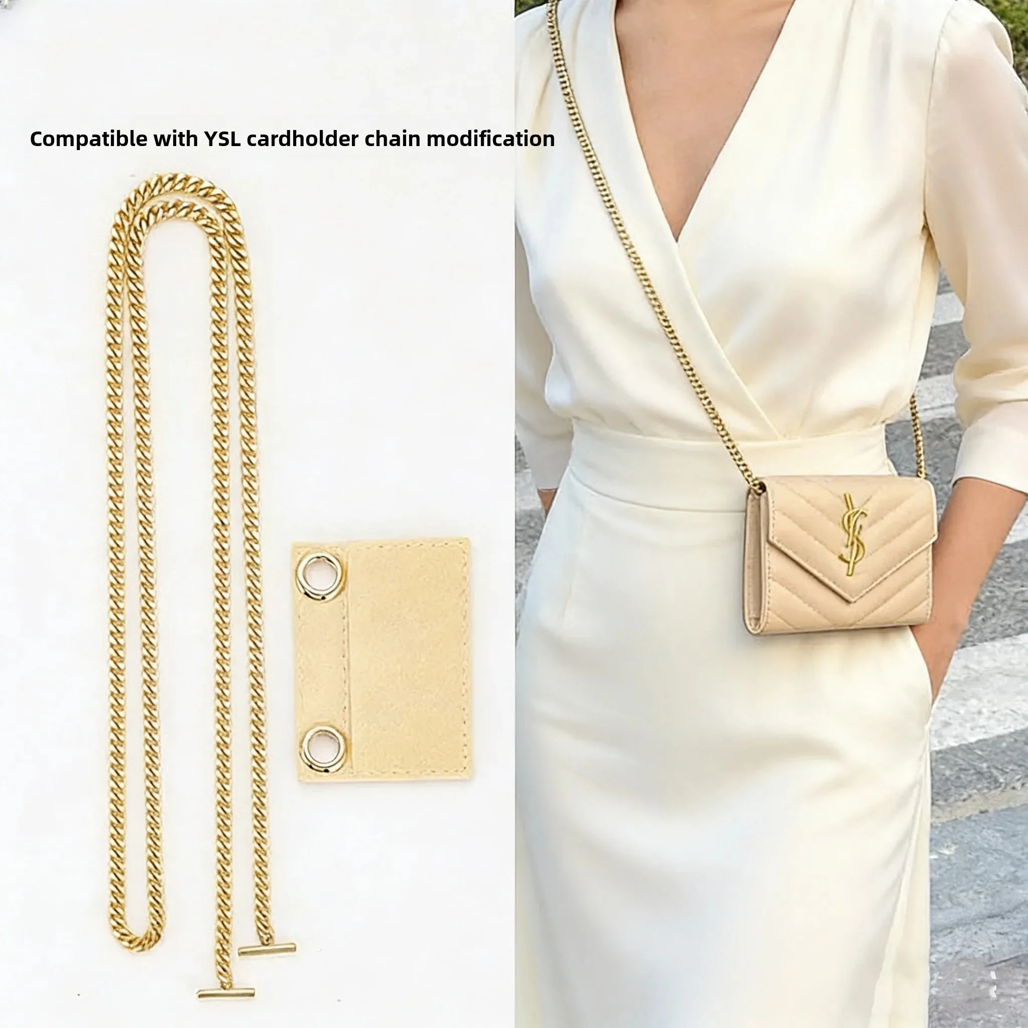 Metal Chain Shoulder Bag Strap DIY Inner Pocket Accessory for Yves Saint Laurent Card Holder Crossbody Bag Transformation