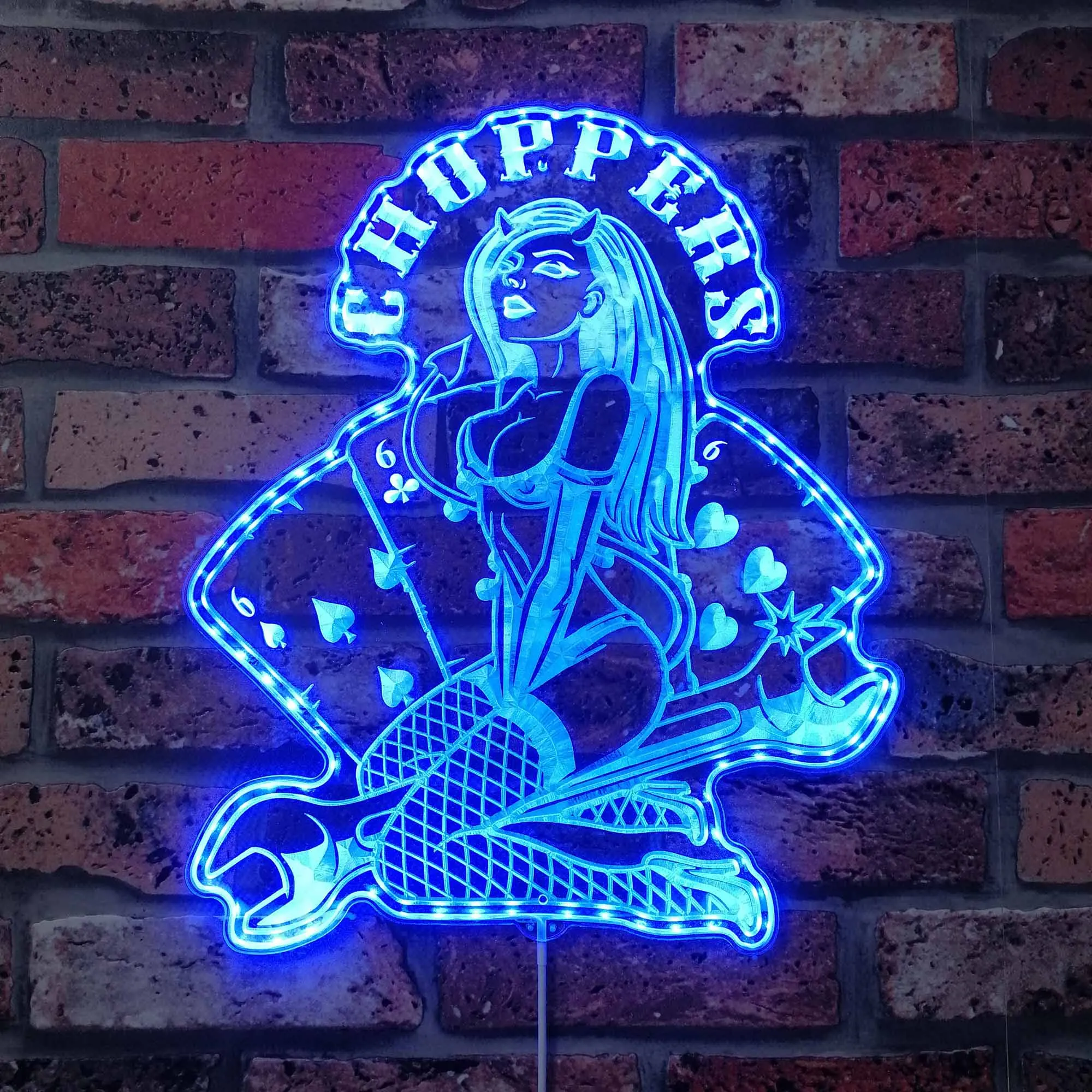 Rockabilly Girl Devil Choppers Casino RGB Dynamic Glam LED Sign st06-fnd-i0321