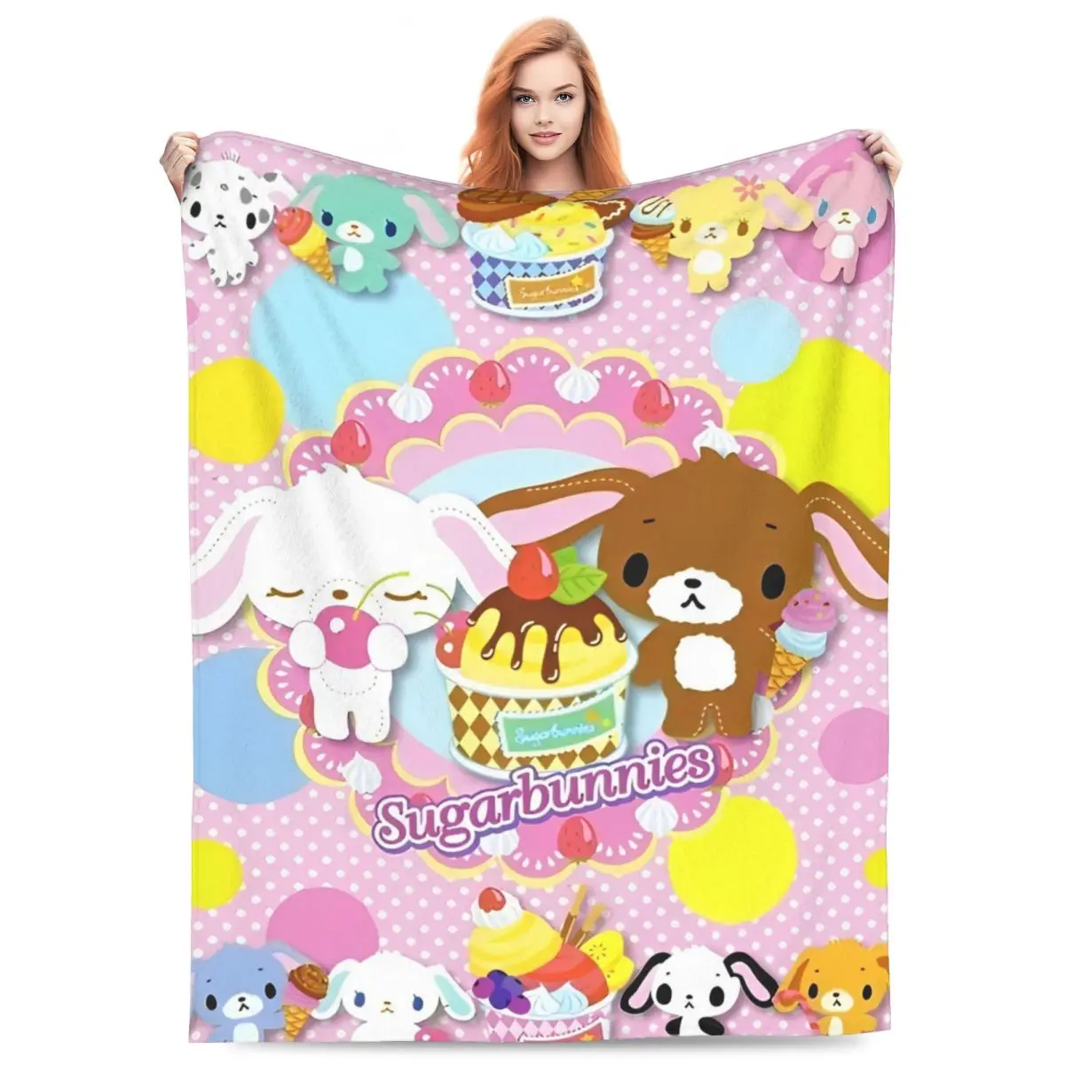 Cute Cartoon Sugarbunnies Flannel Blankets Sanrio Customized Throw Blankets for Home 200x150cm Rug Piece