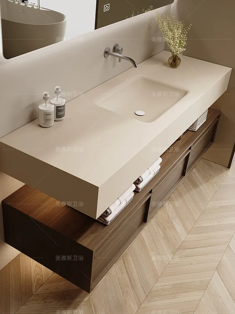 Medieval style rock slab hot bending integrated basin, bathroom cabinet combination, bathroom washbasin basin, Corian washbasin