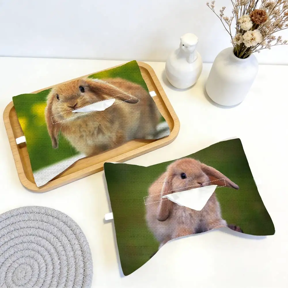 Cute Rabbit Animal Car Tissue Box Holder Linen Auto Hanging Napkin Case Interior Accessories Universal Vehicle Paper Organizer