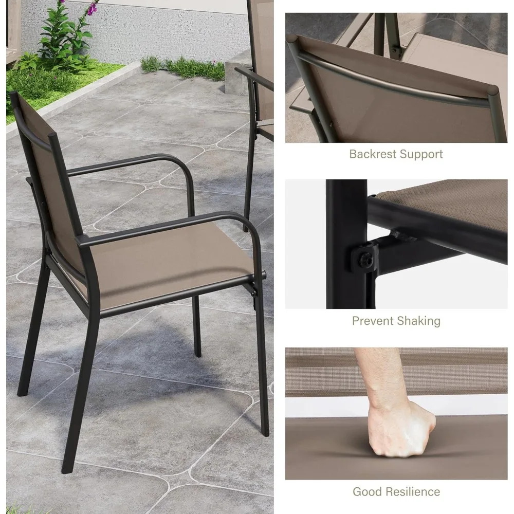 طقم طعام خارجي، طقم أثاث للفناء مع كراسي Textilene وطاولة معدنية مربعة، طقم طاولات وكراسي لجميع الأحوال الجوية #6