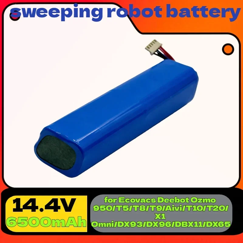 14.4V 6500mAh High-Capacity Robot Battery – ,for Ecovacs Deebot Ozmo 950/T5/T8/T9/Aivi/T10/T20/X1 Omni/DX93/DX96/DBX11/DX65