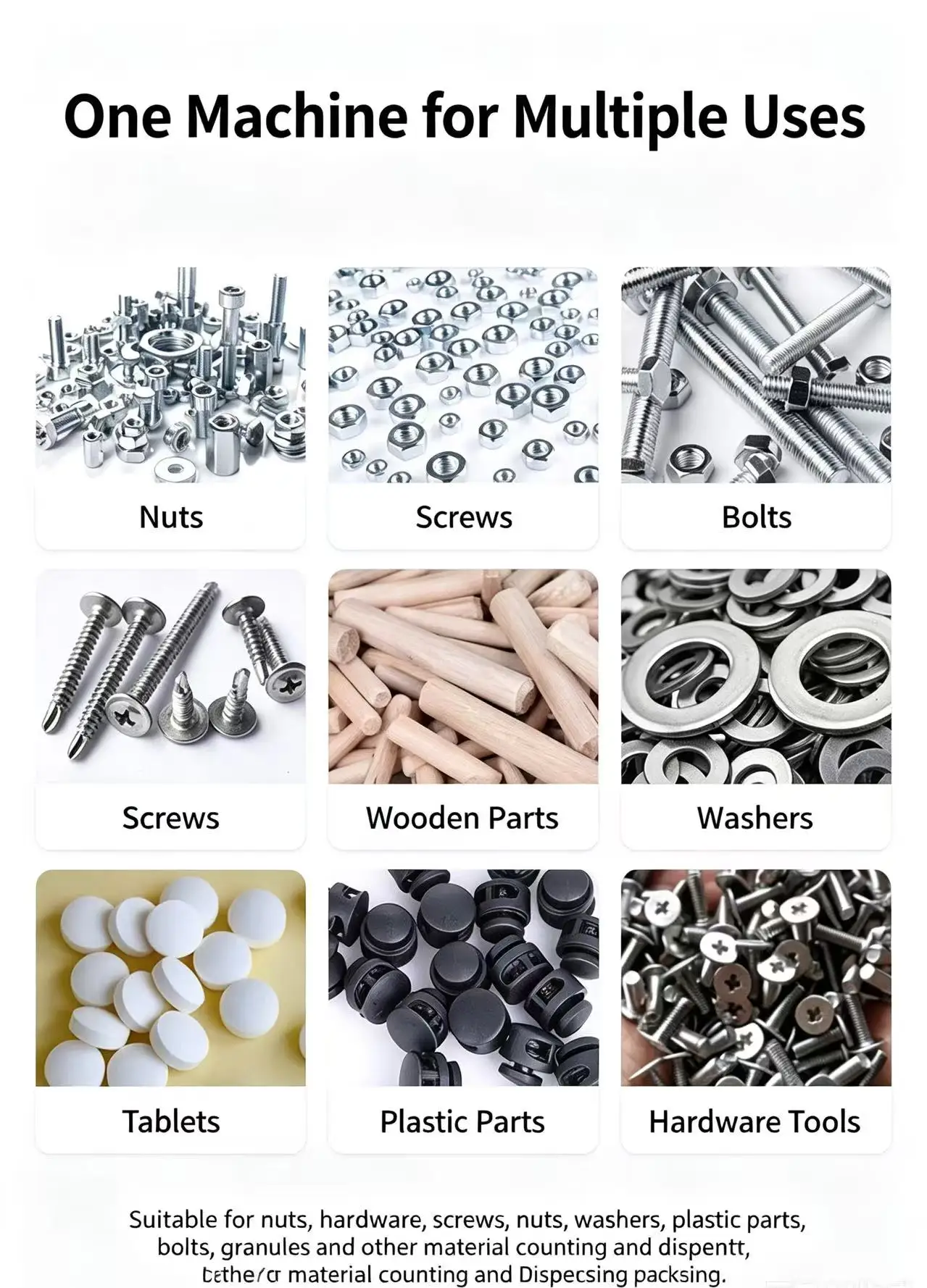 Automatic screw packaging machine Hardware plastic furniture accessories Hand-mounted weighing counting sorting Multi-head type