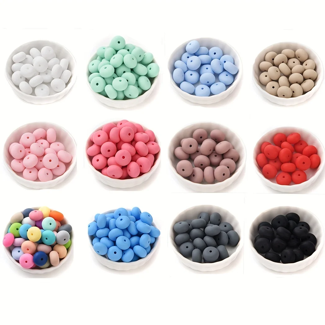 Perles Rondes En Silicone 12mm Et 15mm - Lot De 90 Pour Bijoux, Porte-clés, Bricolage Créatif (jaune)
