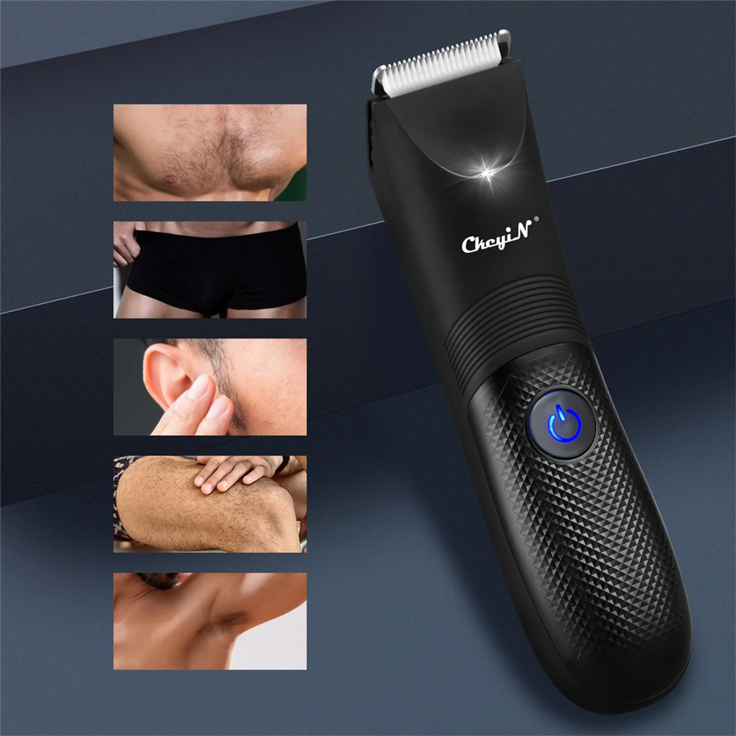 CkeyiN Professional Hair Trimmer Clipper ผมไฟฟ้าพร้อมไฟ LED Men Groin Ball ตัดผมเครื่องโกนหนวดแบบชาร์จไฟได้สําหรับทั้งร่างกาย