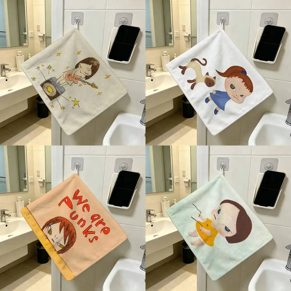Y-Yoshitomo Nara Anime Polyester Hanging Kitchen Hand Towel Durable Wear Resistant Versatile Use Throughout Home