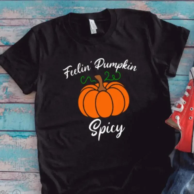 Feelin' Pumpkin Spicy Fall Black T Shirt