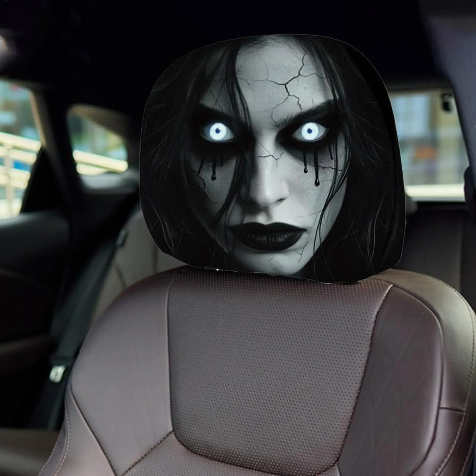 2pcs spooky car headrest covers, elastic car seat headrest protectors, washable car headrest covers, for SUVs, sedans, vans, Car