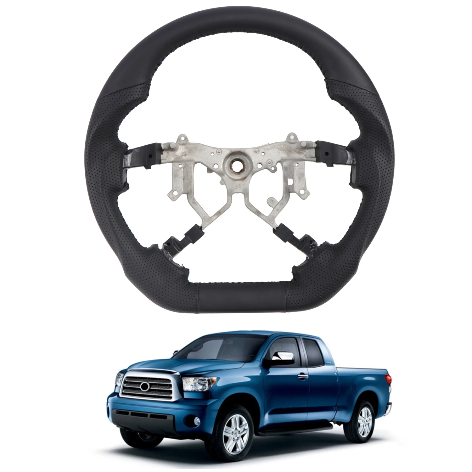 CARTRIMHOME para Toyota Tundra / Sequoia 2007 2008 2009 2010 2011 2012 2013 Volante de Cuero Perforado Negro Sin Calefacción