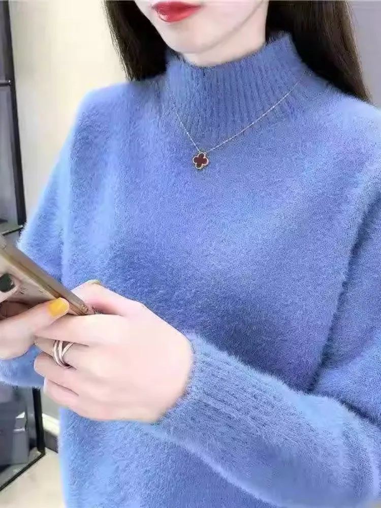 

Thiened High Collar Sweater Women's Autumn Winter New Sle Knitted Personali Versatile Godd Sle Mid-Length Loose Fit