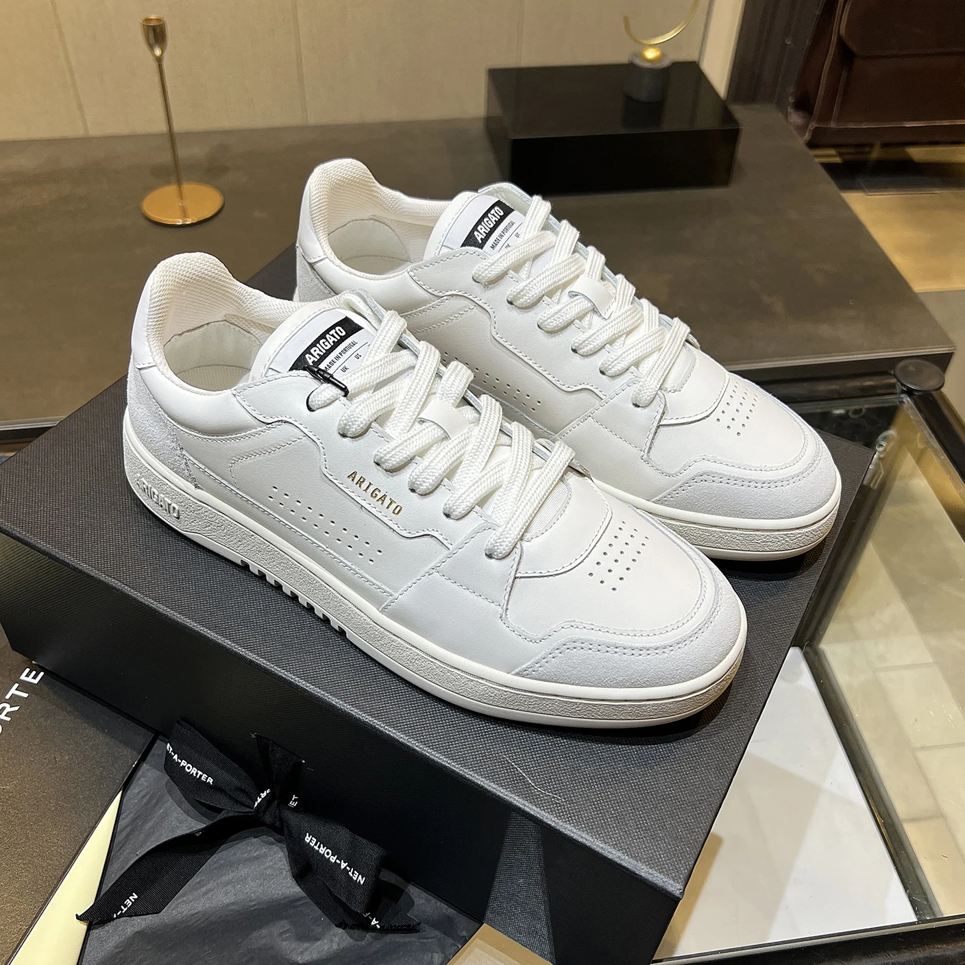 Classic Low-Top Lace-Up Leather Skate Shoes Men's Casual White Shoes AXEL ARIGATO Dice Comfortable Breathable round Toe