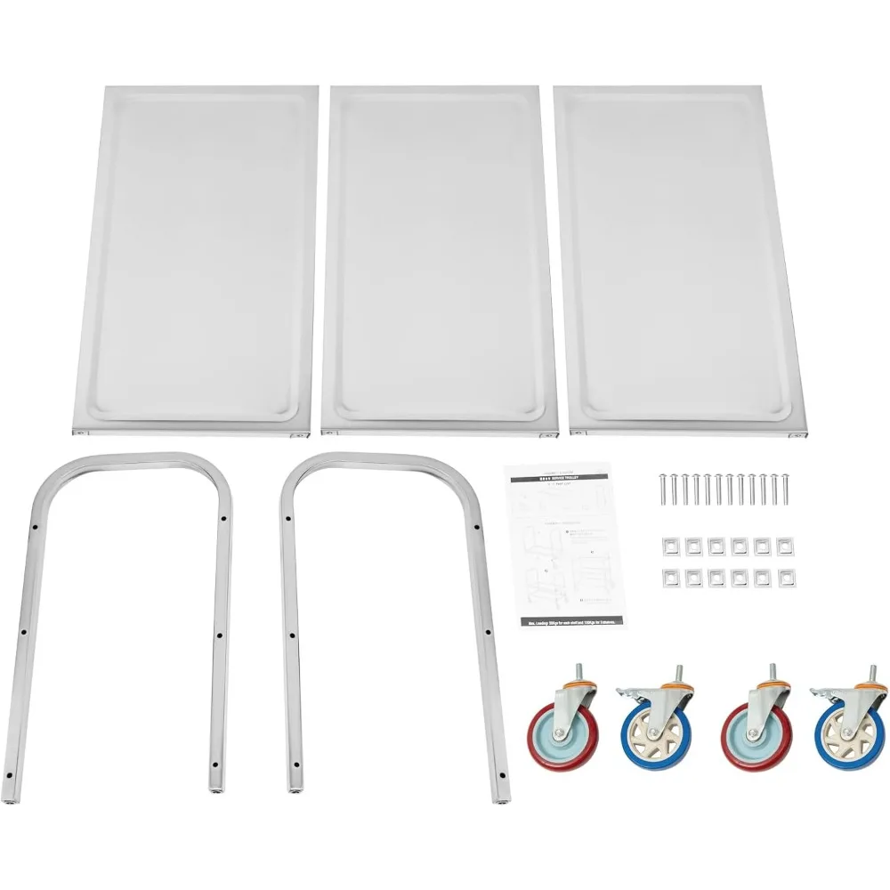 Kitchen Trolley Cart, 3 Tier Stainless Steel Utility Serving Storage Rolling Car Shelf, Large Size 29.5*15.7*37.4Inch, Portable